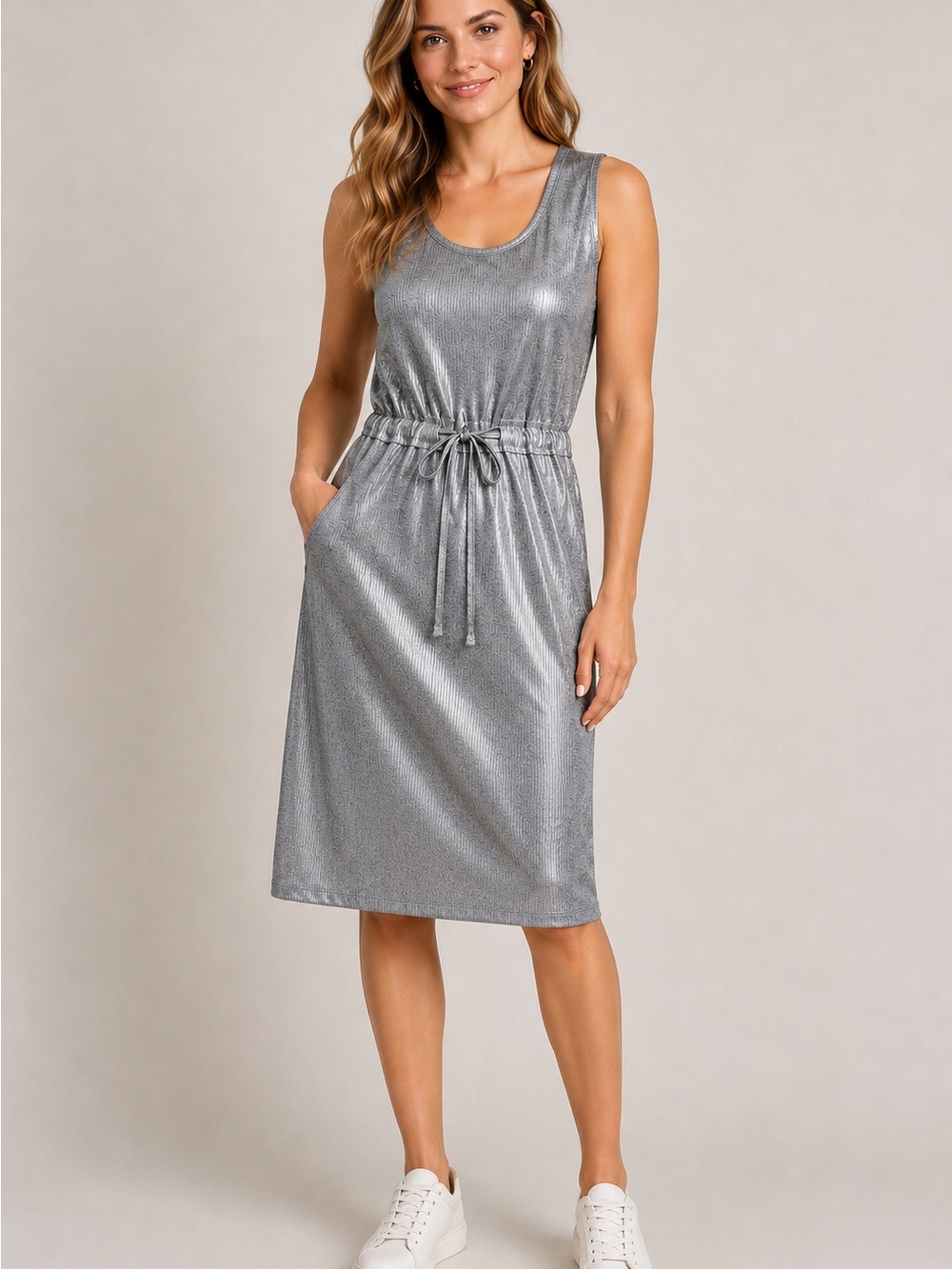 Dolan Left Coast Collection Silver Metallic Midi Dress, Size Small Petite